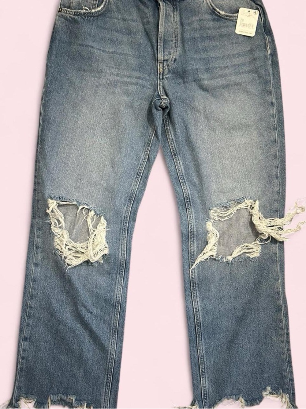 We The Free Light Blue Distressed Straight Leg Jeans